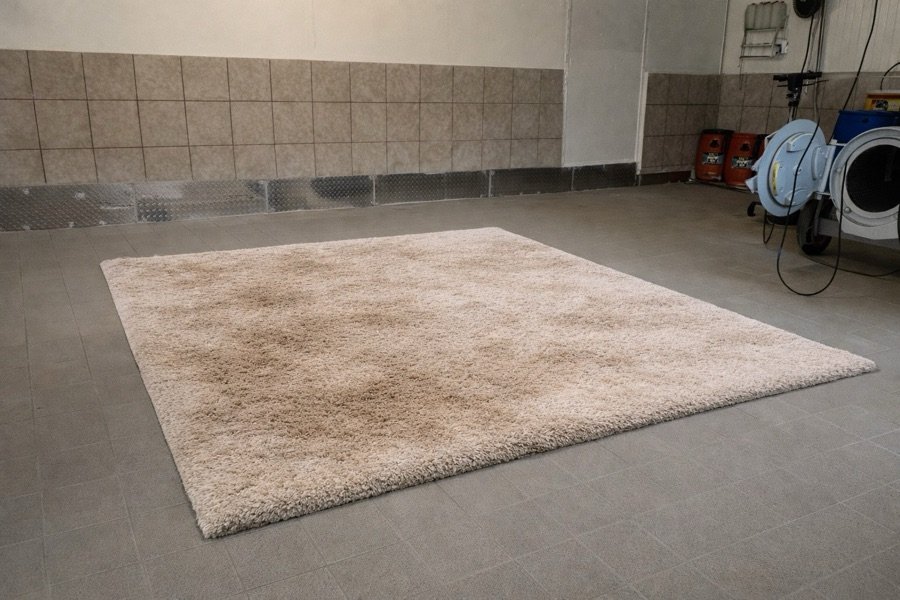 Gereinigter beiger Hochflor-Teppich
